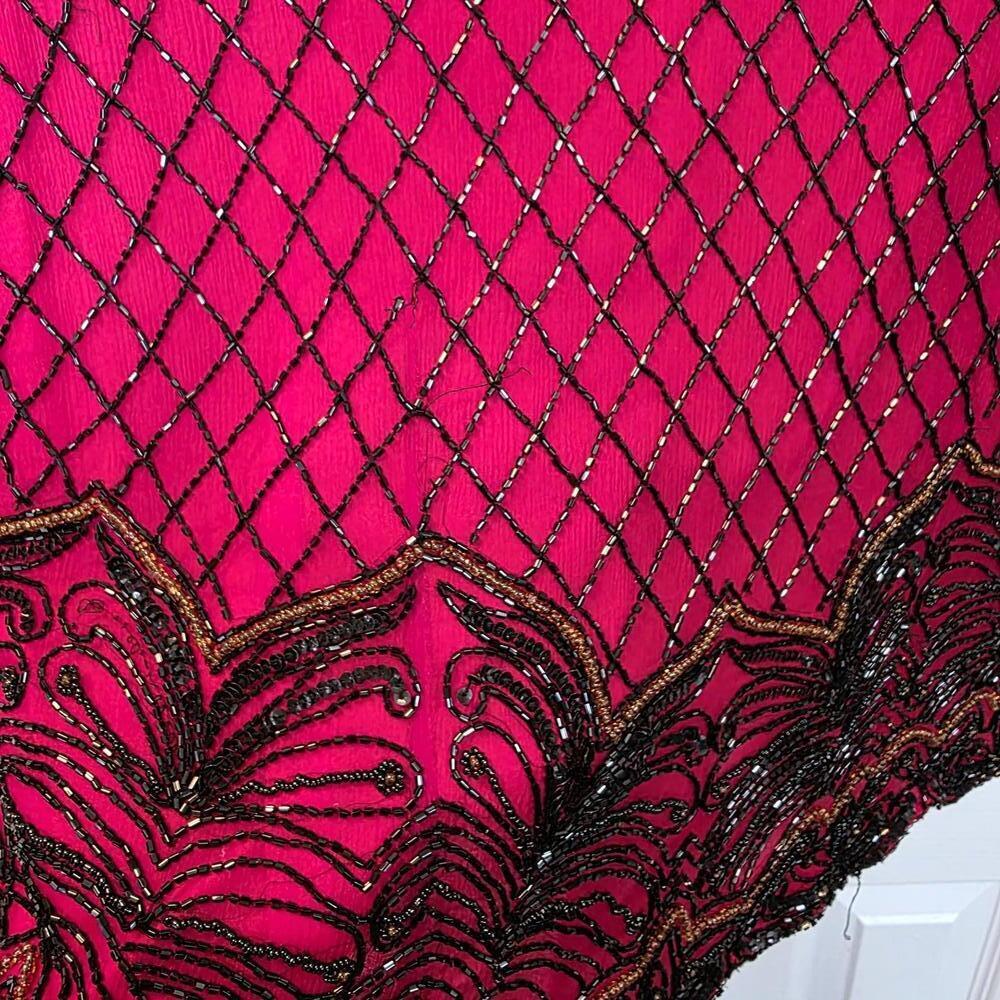 Papell Boutique Evening Beaded Silk Top in Red & Black- Size XL - Picture 3 of 8